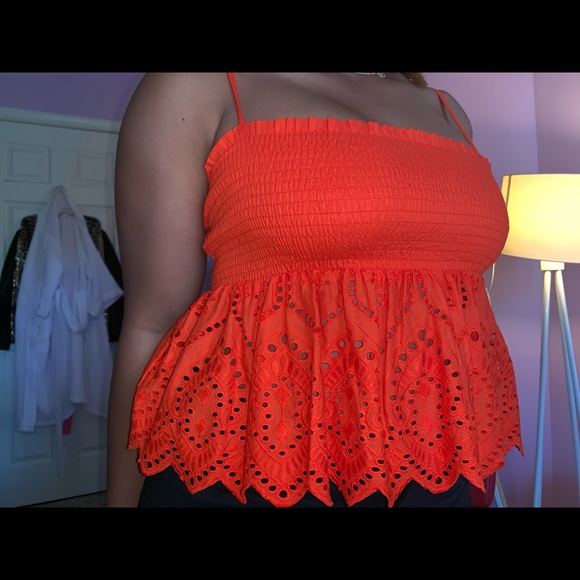 Summer blouse. Orange with small cutout details. - Picture 3 of 3